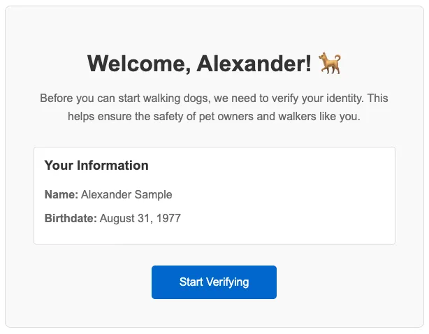 dog walker onboarding page
